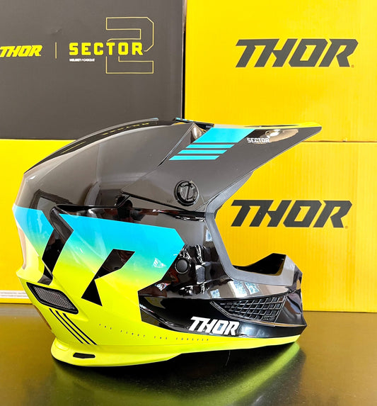 2023 Thor Sector 2 Crave ACU Gold JSRA OK Jet Ski Helmet Acid Yellow Teal Black